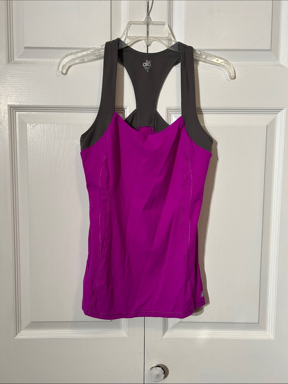 ALO Yoga Fuschia Purple Racerback Tank with Gray Trim size M Medium